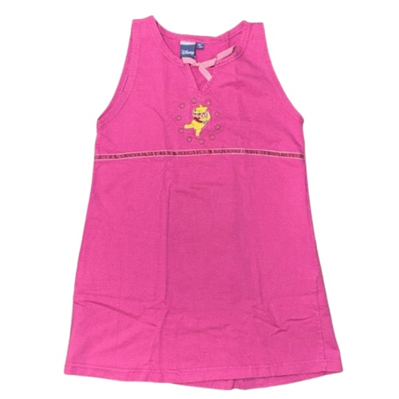 DISNEY 6T Pink Dress Sleeveless  Embroidered Winnie The Pooh - Picture 1 of 8